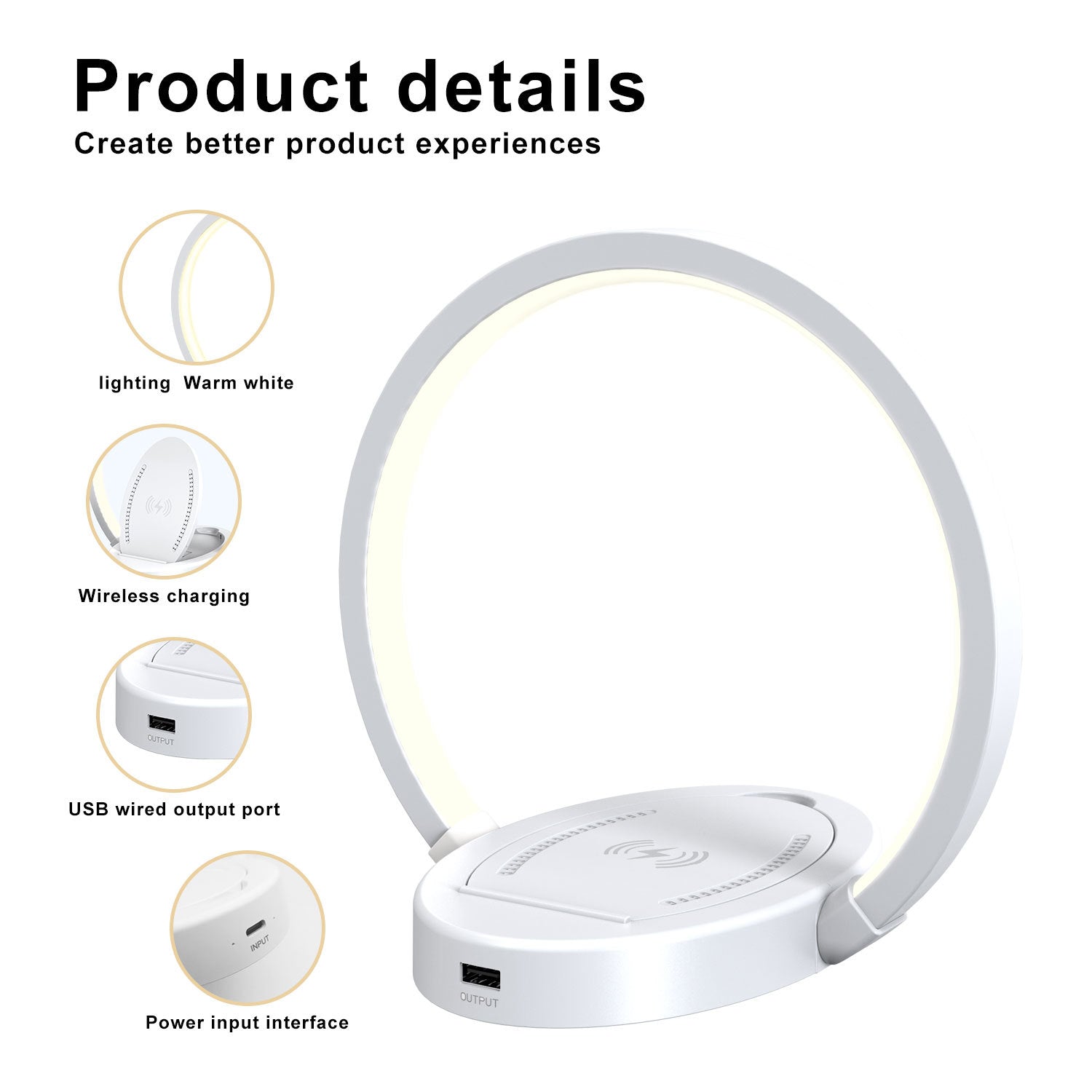 Night Lights Lamp Bluetooth Speaker Table Light with 10W Wireless Charger USB Port Phone Holder with Dynamic Color