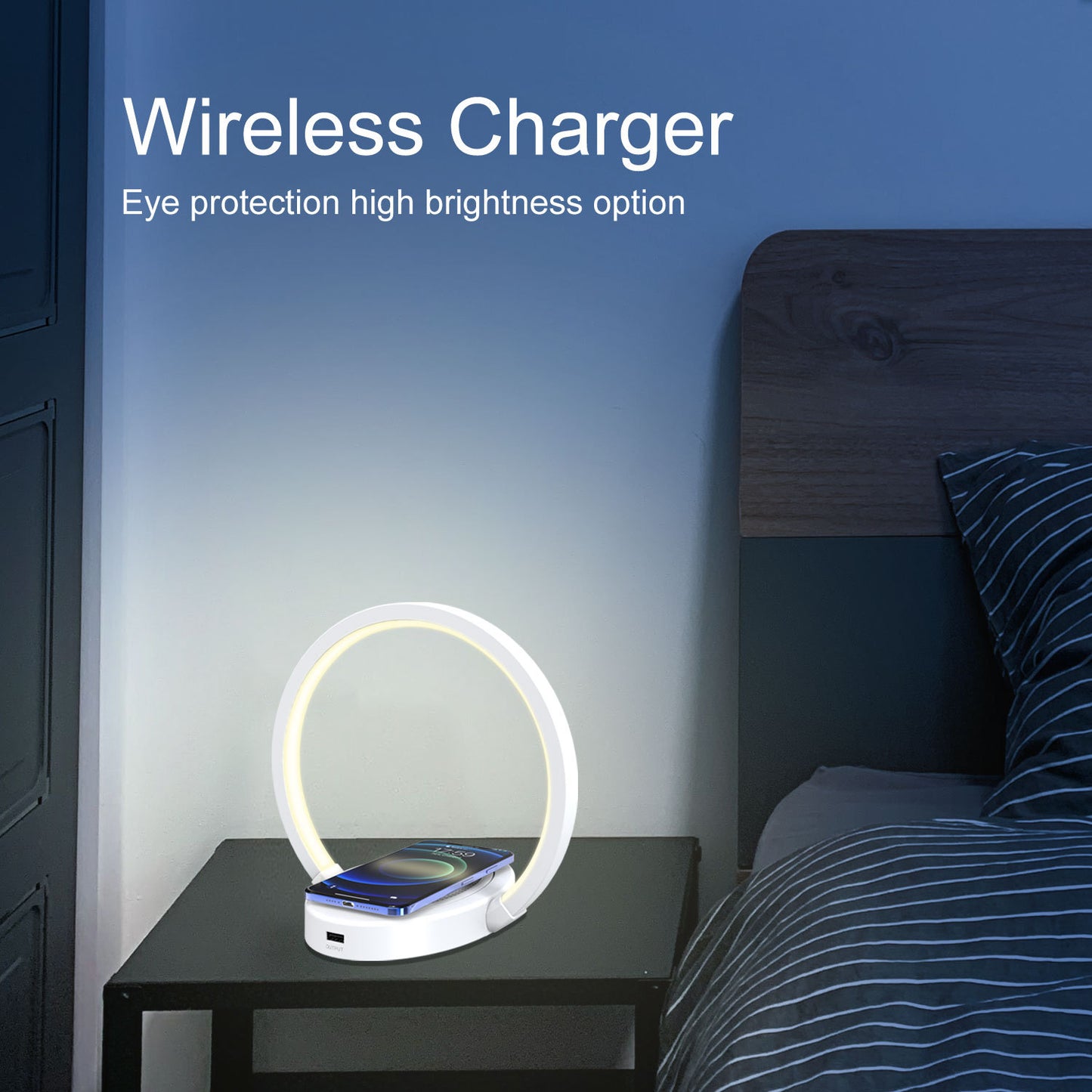 Night Lights Lamp Bluetooth Speaker Table Light with 10W Wireless Charger USB Port Phone Holder with Dynamic Color