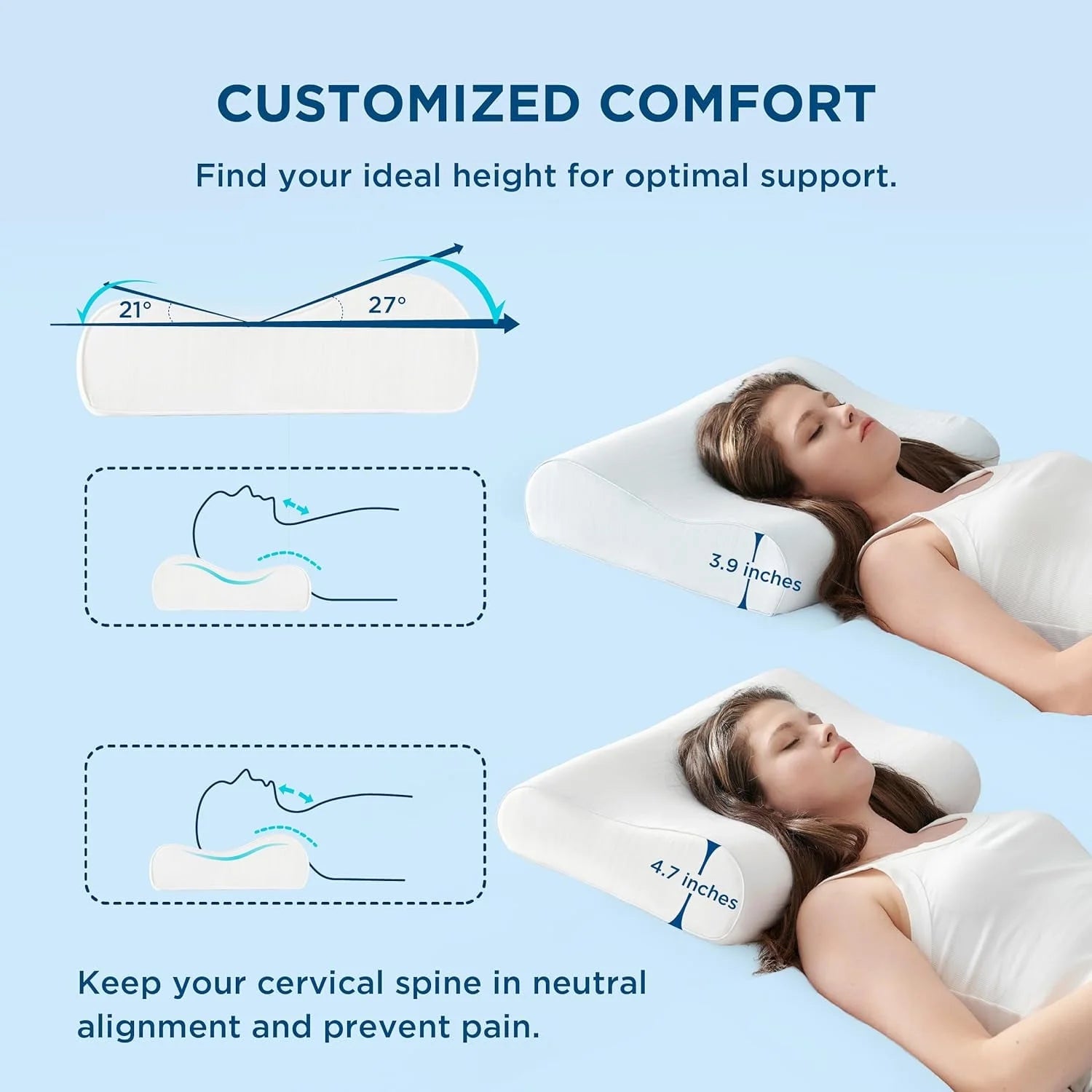 Queen Memory Foam Pillows - Cooling Bed Pillow for Side,Back,Stomach Sleepers,Gray