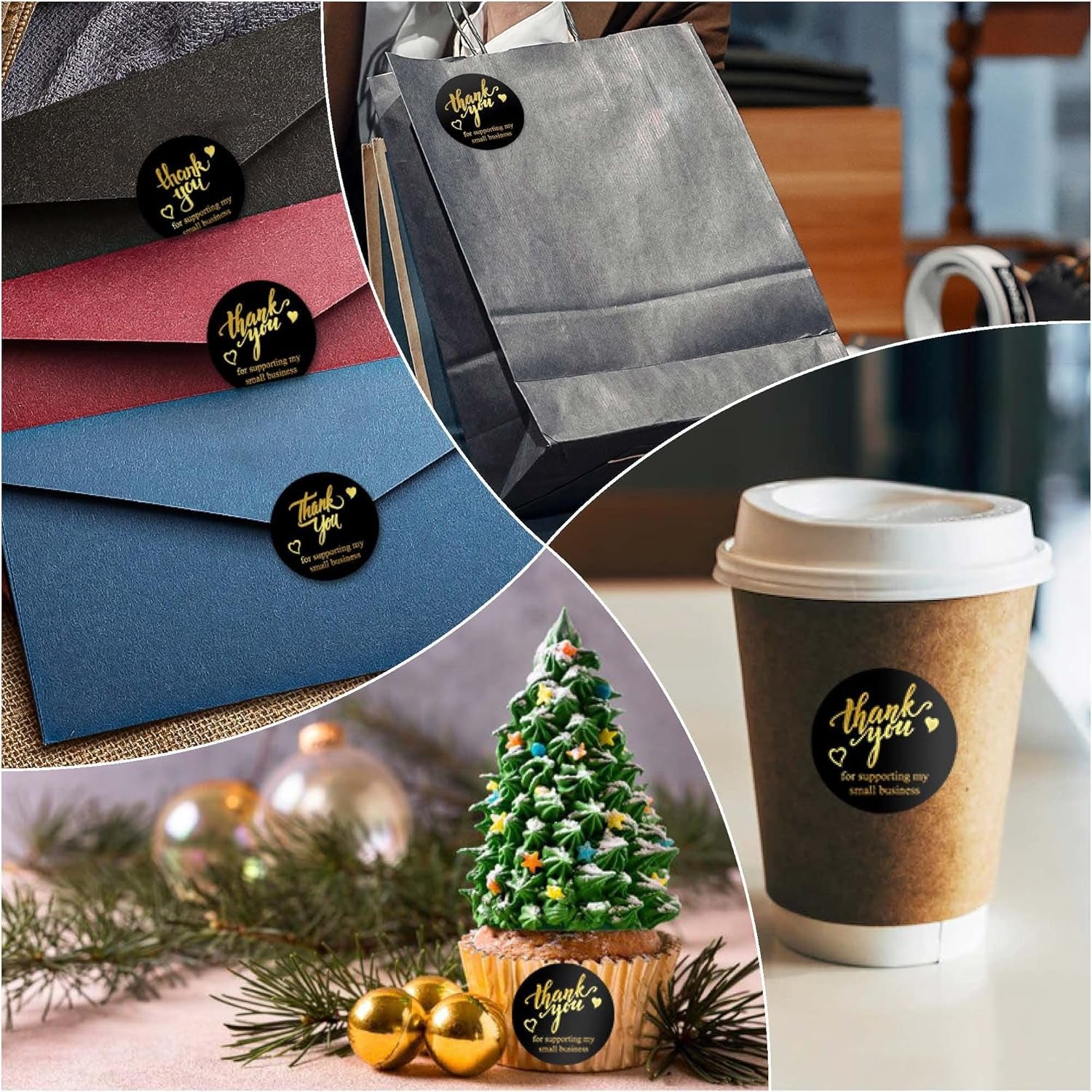 625 Pcs Thank You Stickers and Cards Set Include Resealable Packaging Bags 1.5 Inch Thanks for Supporting My Small Business Stickers and Grateful Business Cards, Suitable for Business Owners (Black)