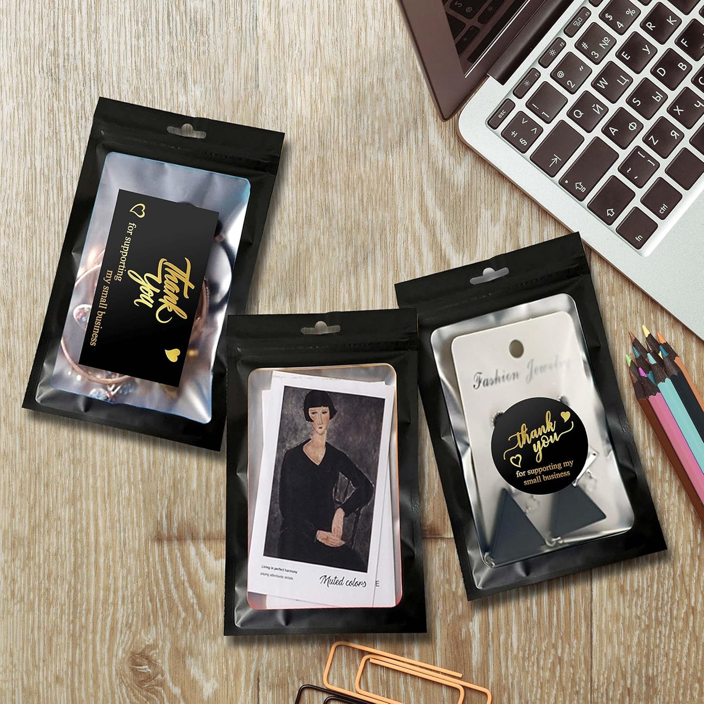 625 Pcs Thank You Stickers and Cards Set Include Resealable Packaging Bags 1.5 Inch Thanks for Supporting My Small Business Stickers and Grateful Business Cards, Suitable for Business Owners (Black)