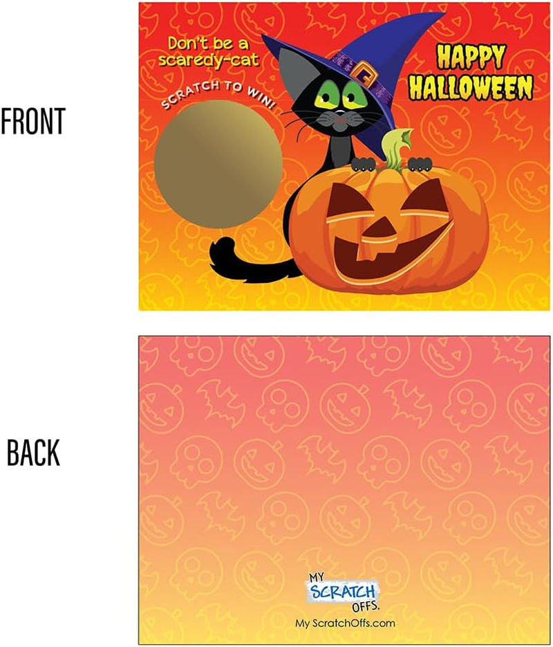 – 26 Pack Kitty Cat Witch Halloween Scratch off Cards, 3X4 Inch, Halloween Cards & Scratch off Game, Party Prizes