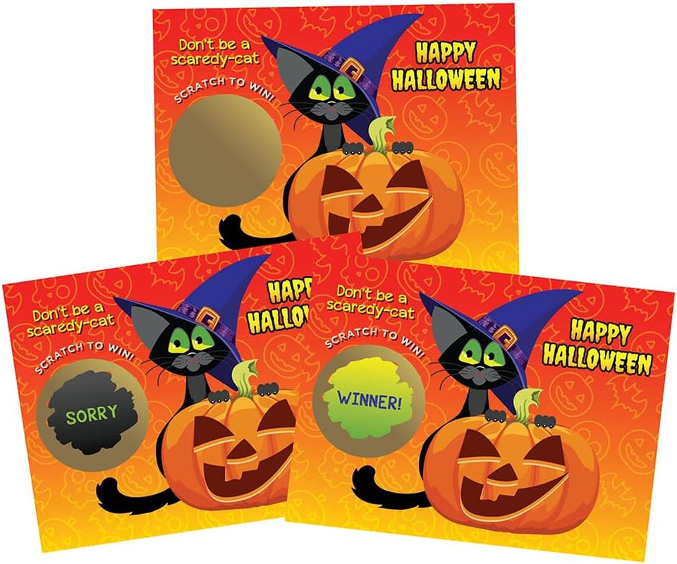 – 26 Pack Kitty Cat Witch Halloween Scratch off Cards, 3X4 Inch, Halloween Cards & Scratch off Game, Party Prizes