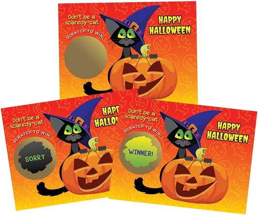 – 26 Pack Kitty Cat Witch Halloween Scratch off Cards, 3X4 Inch, Halloween Cards & Scratch off Game, Party Prizes