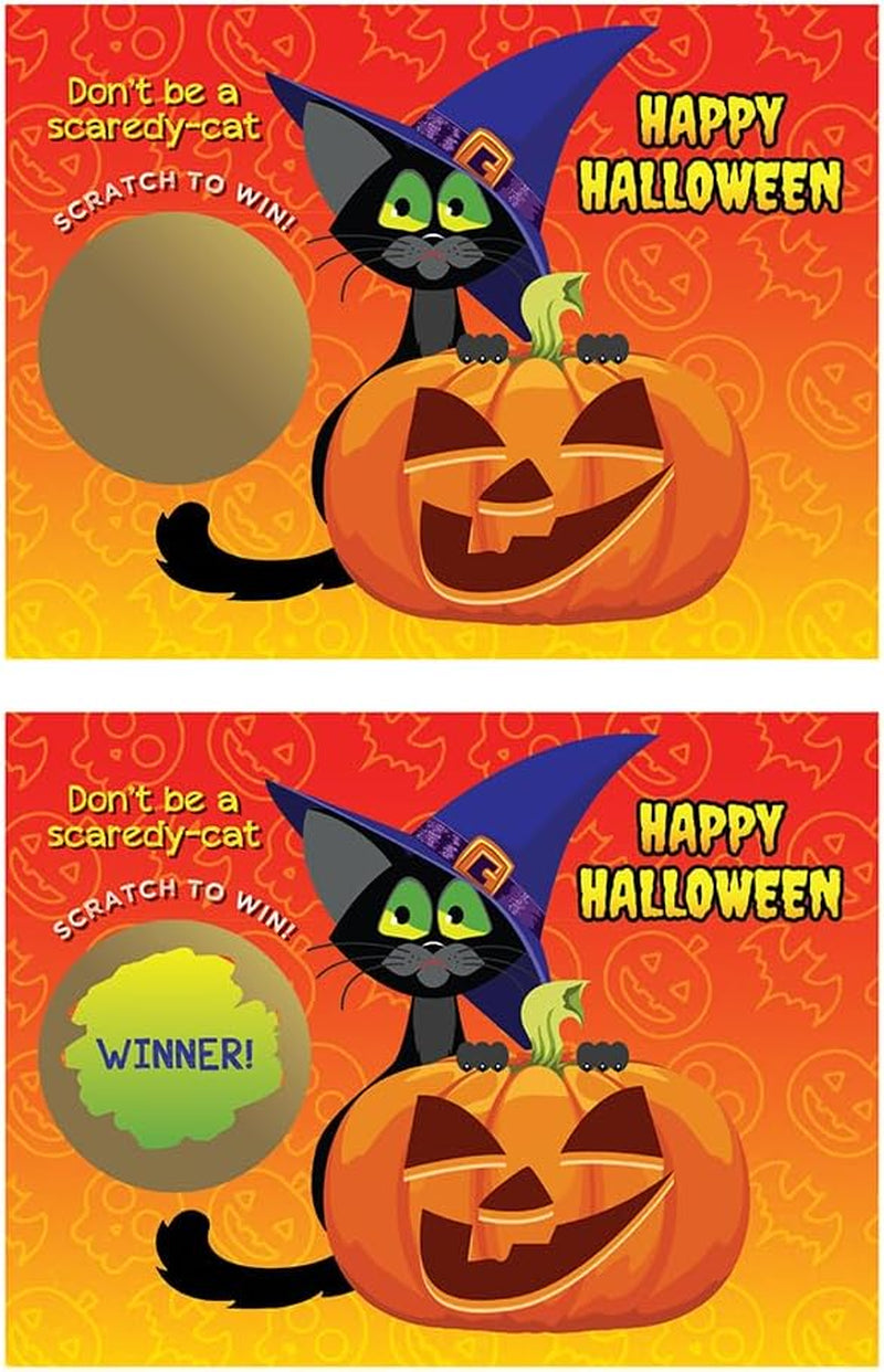 – 26 Pack Kitty Cat Witch Halloween Scratch off Cards, 3X4 Inch, Halloween Cards & Scratch off Game, Party Prizes