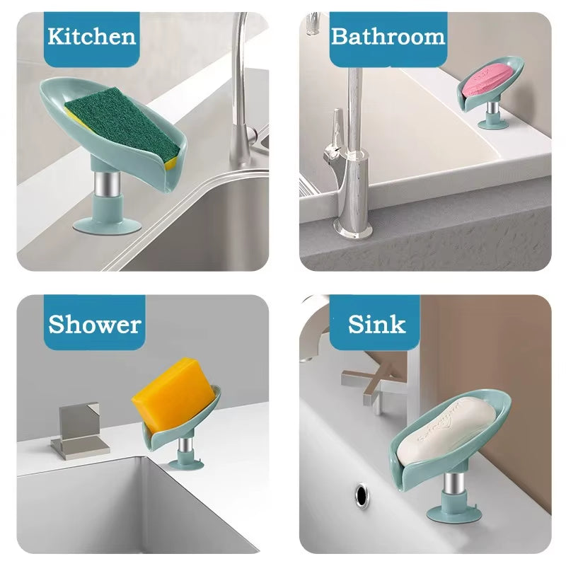 1Pcs Drain Soap Holder Leaf Shape Soap Box Suction Cup Tray Drying Rack for Shower Sponge Container Kitchen Bathroom Accessories