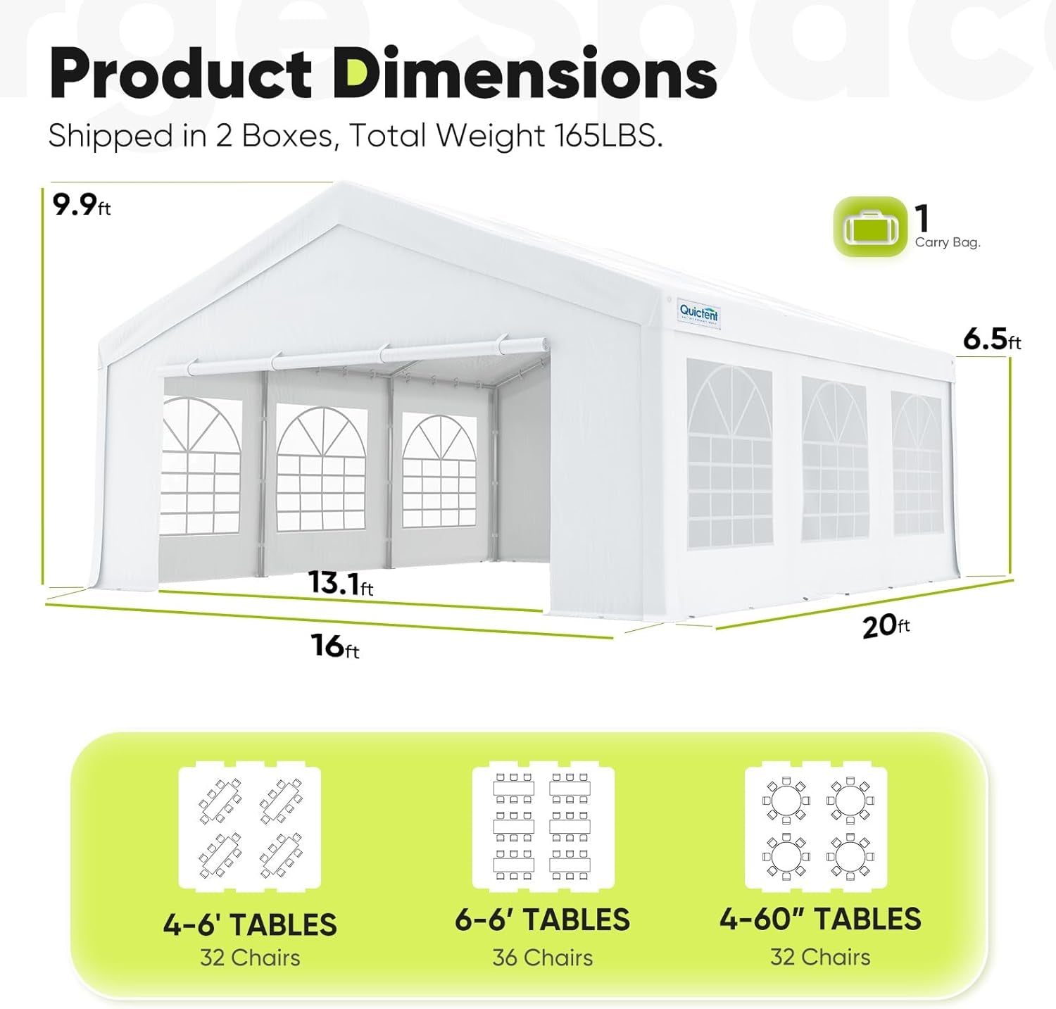 16X20 Party Tent Heavy Duty Outdoor Canopy Tent Carport Wedding Event Shelter BBQ Wedding Tents for Parties with Storage Bags(Church)