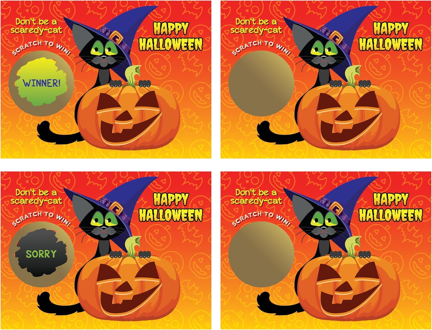 – 26 Pack Kitty Cat Witch Halloween Scratch off Cards, 3X4 Inch, Halloween Cards & Scratch off Game, Party Prizes
