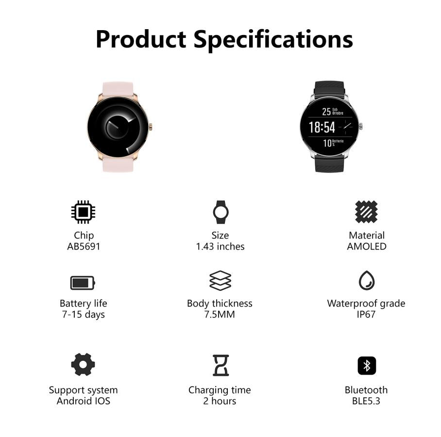 Ultra Slim Smart Watch for Men Women, 1.43 AMOLED Screen Fitness Watches , LP67 Outdoor Watch for Android Ios