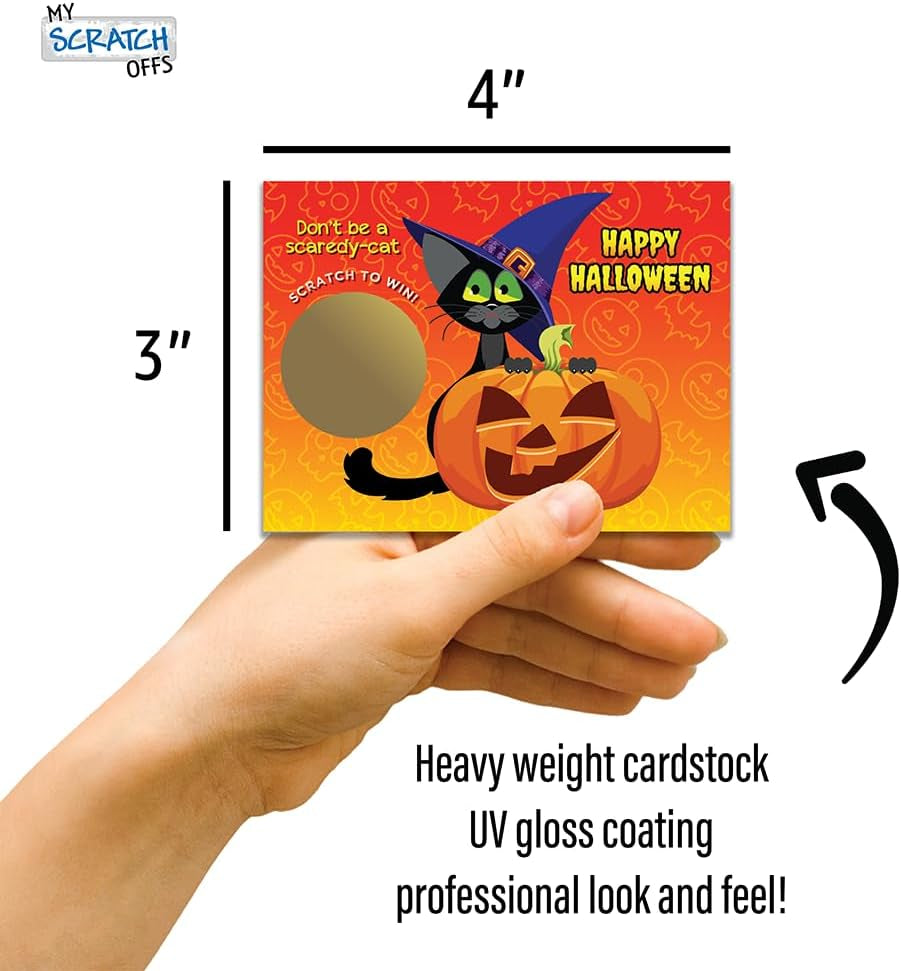 – 26 Pack Kitty Cat Witch Halloween Scratch off Cards, 3X4 Inch, Halloween Cards & Scratch off Game, Party Prizes