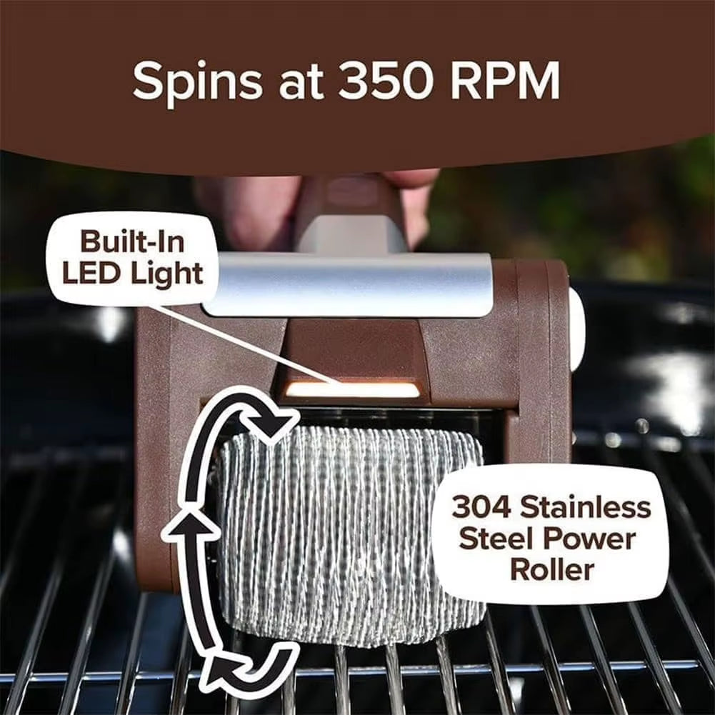 Electric Grill Cleaner Stainless Steel Roller Grill Cleaner Brush Rechargeable Grill Cleaning Scrub Brush Barbecue Cleaner Tools