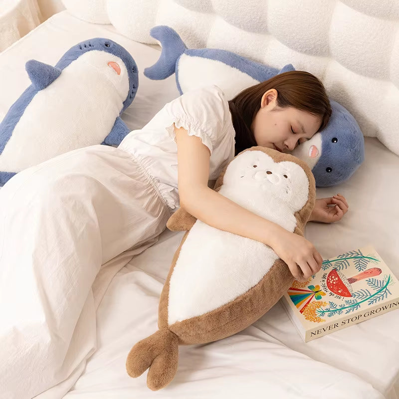 Seal Shark Plush Toy Soft Pillow Animal Stuffed Marine Life Sea Otter Soft Doll Simulation Sleep Cushion Christmas Birthday Gift