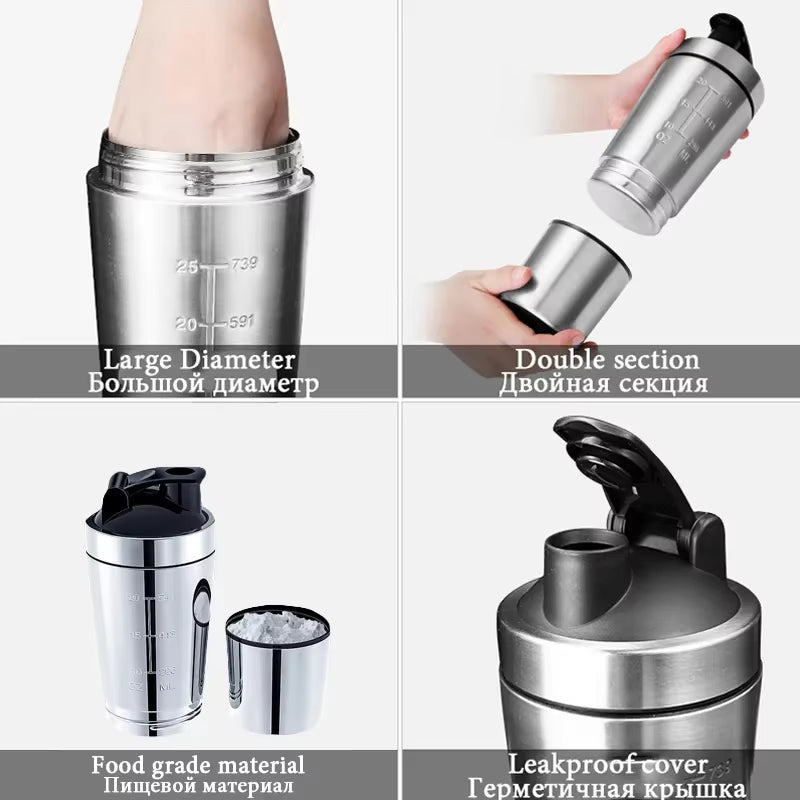 Stainless Steel Protein Shaker Cup Portable Fitness Sports Mug Nutrition Shakers Cup Water Bottles Water Cup Portable Shakers