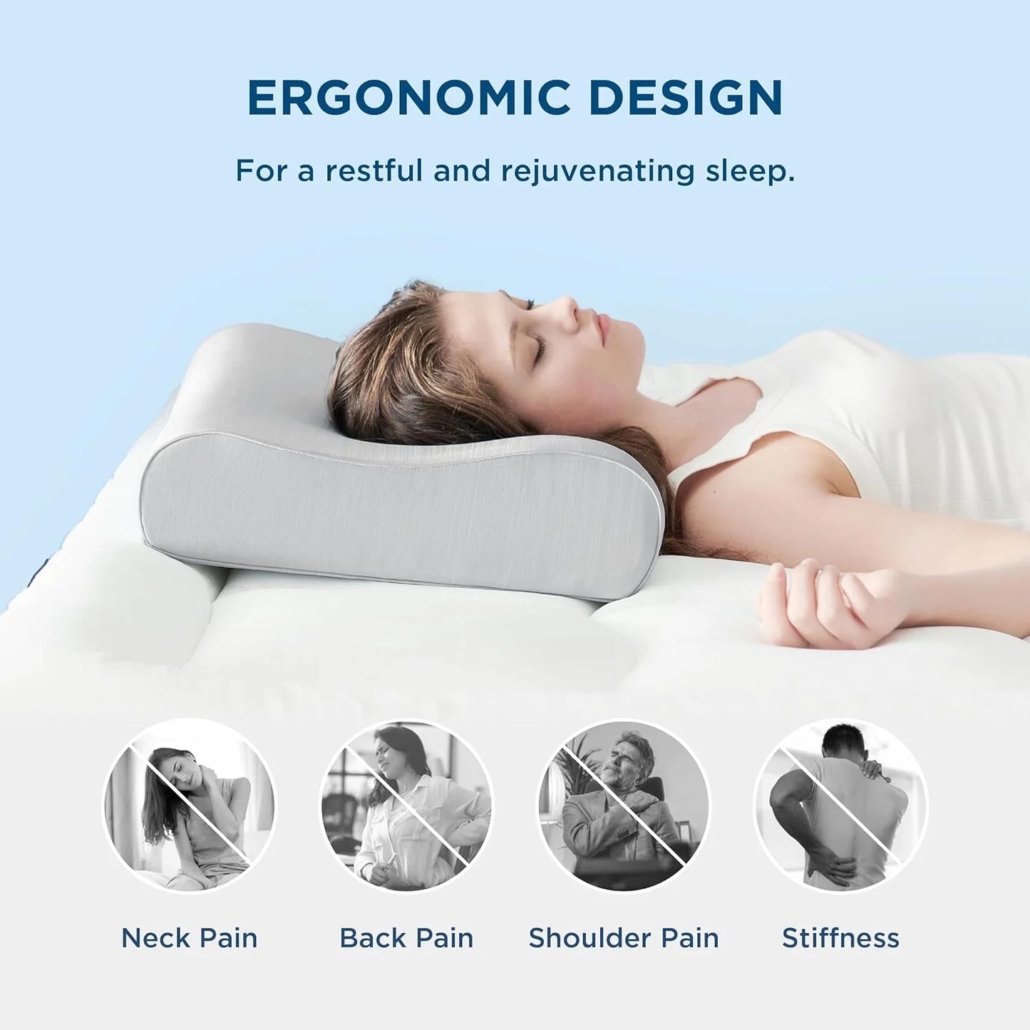 Queen Memory Foam Pillows - Cooling Bed Pillow for Side,Back,Stomach Sleepers,Gray